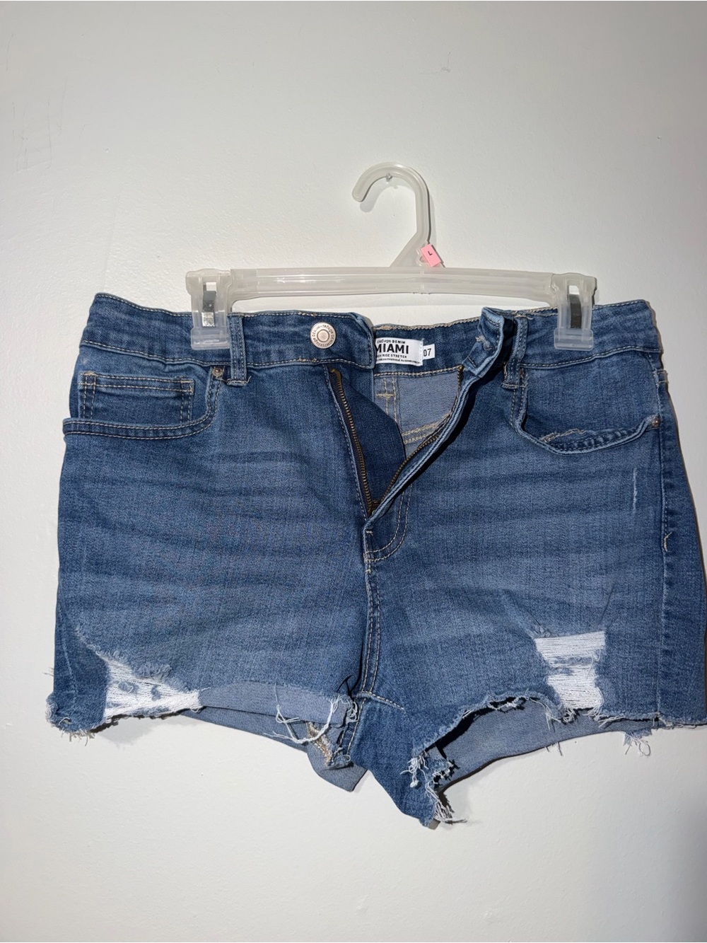 miami Women's Distressed Blue Denim Shorts with Frayed Hem